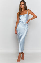 Amaryllis Satin Cross-Back Midi Formal Dress - Baby Blue