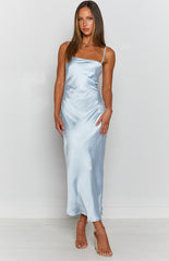 Amaryllis Satin Cross-Back Midi Formal Dress - Baby Blue