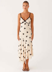 Amelia Maxi Dress - Nude Floral Embroidery