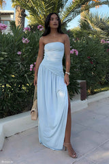 Bex Pale Blue Strapless Maxi Dress with Split