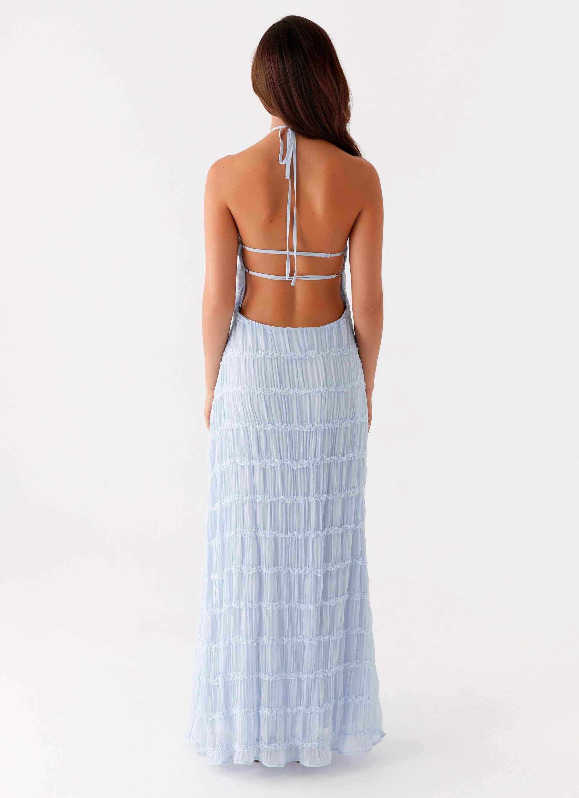 Aullie Maxi Dress - Blue Lace Halter