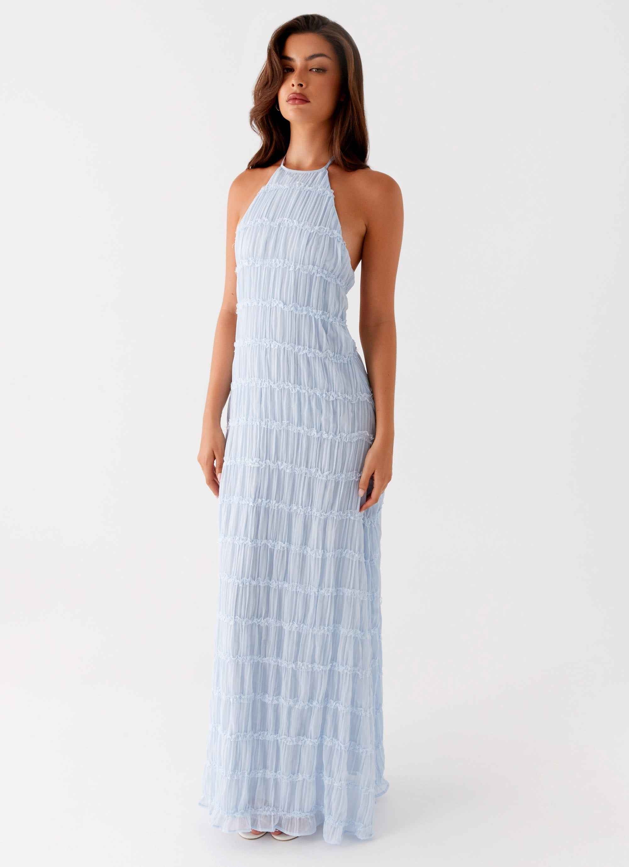 Aullie Maxi Dress - Blue Lace Halter