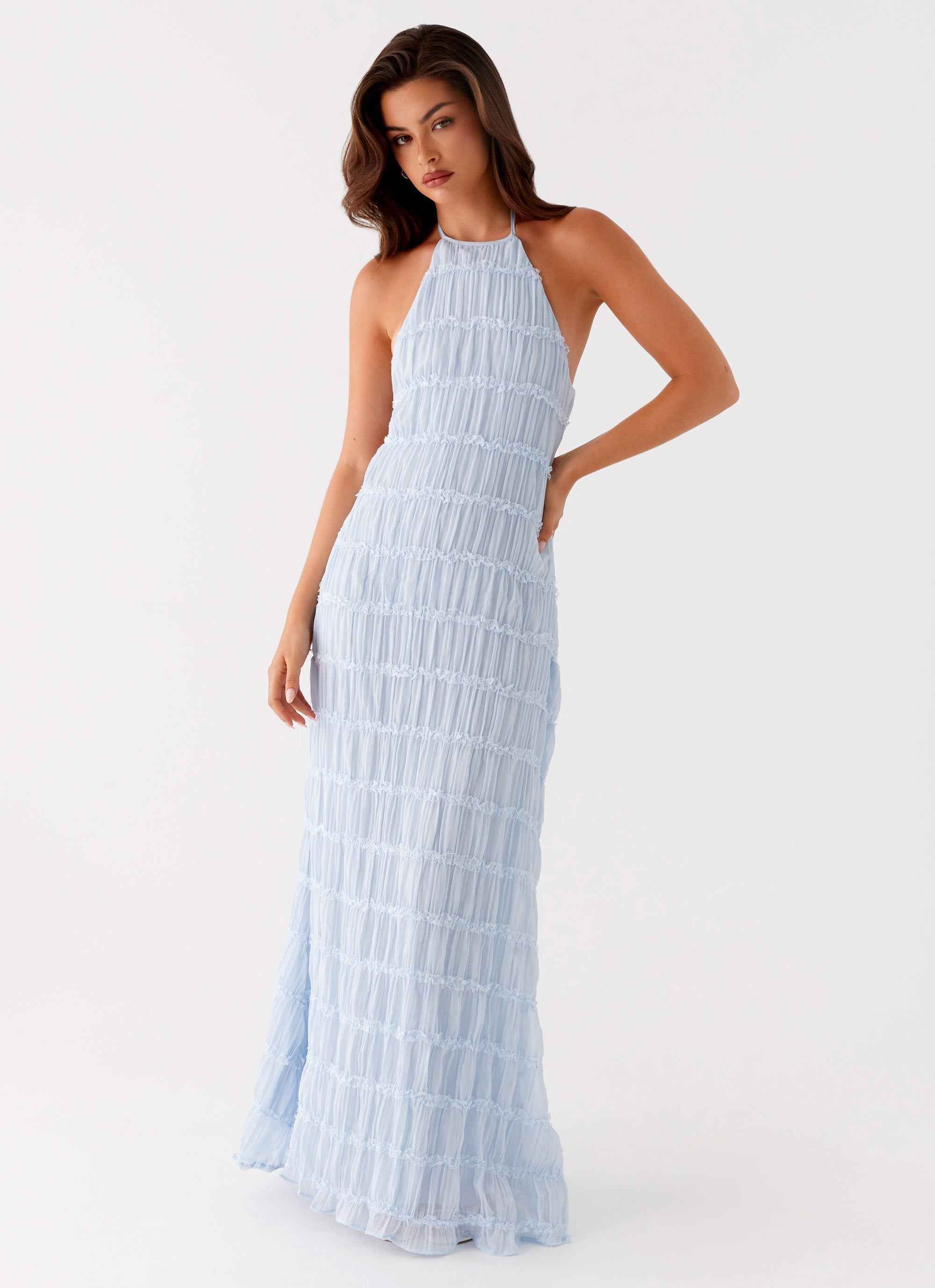 Aullie Maxi Dress - Blue Lace Halter