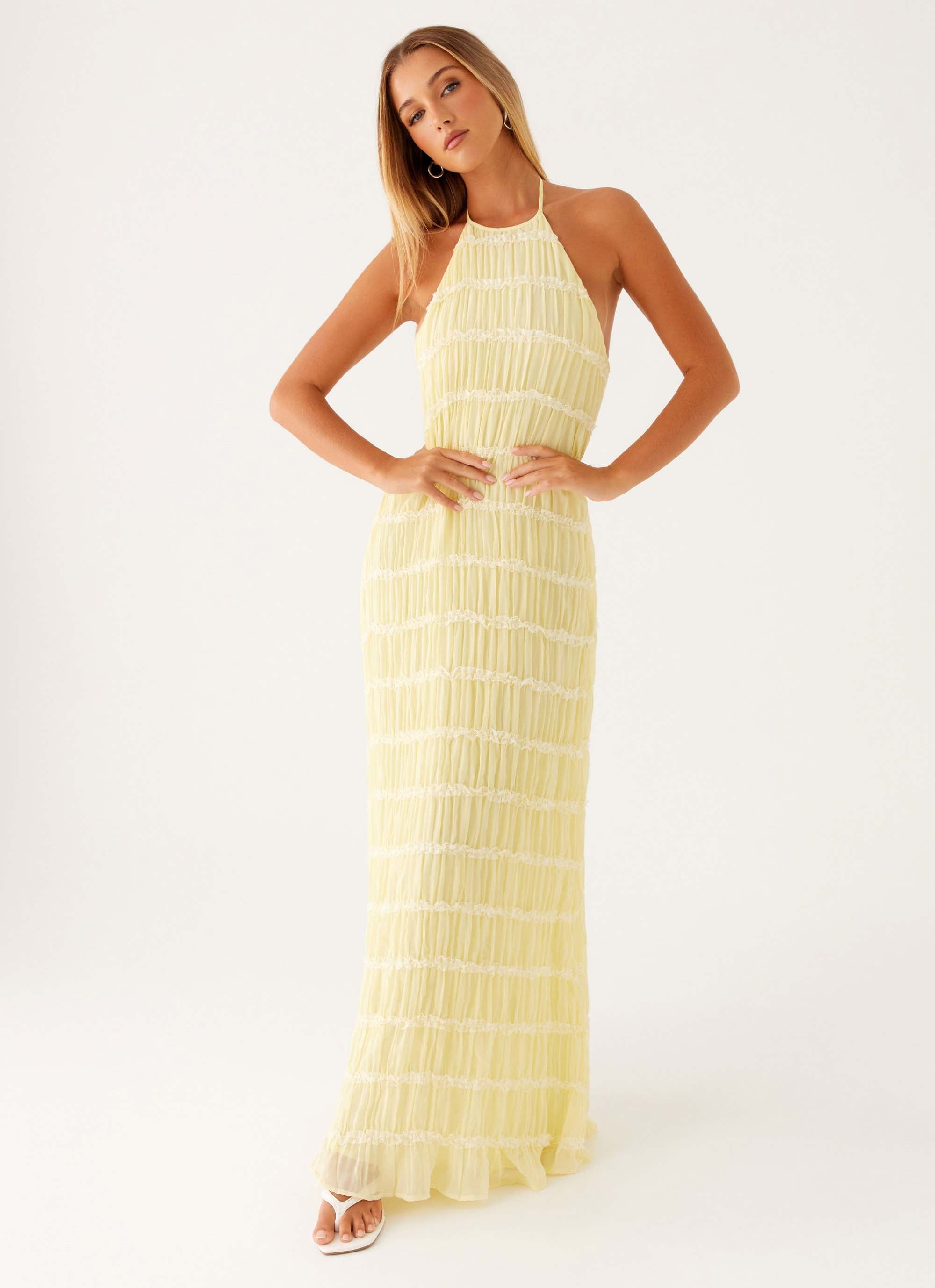 Aullie Maxi Dress - Yellow Lace Halter
