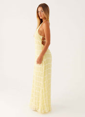 Aullie Maxi Dress - Yellow Lace Halter