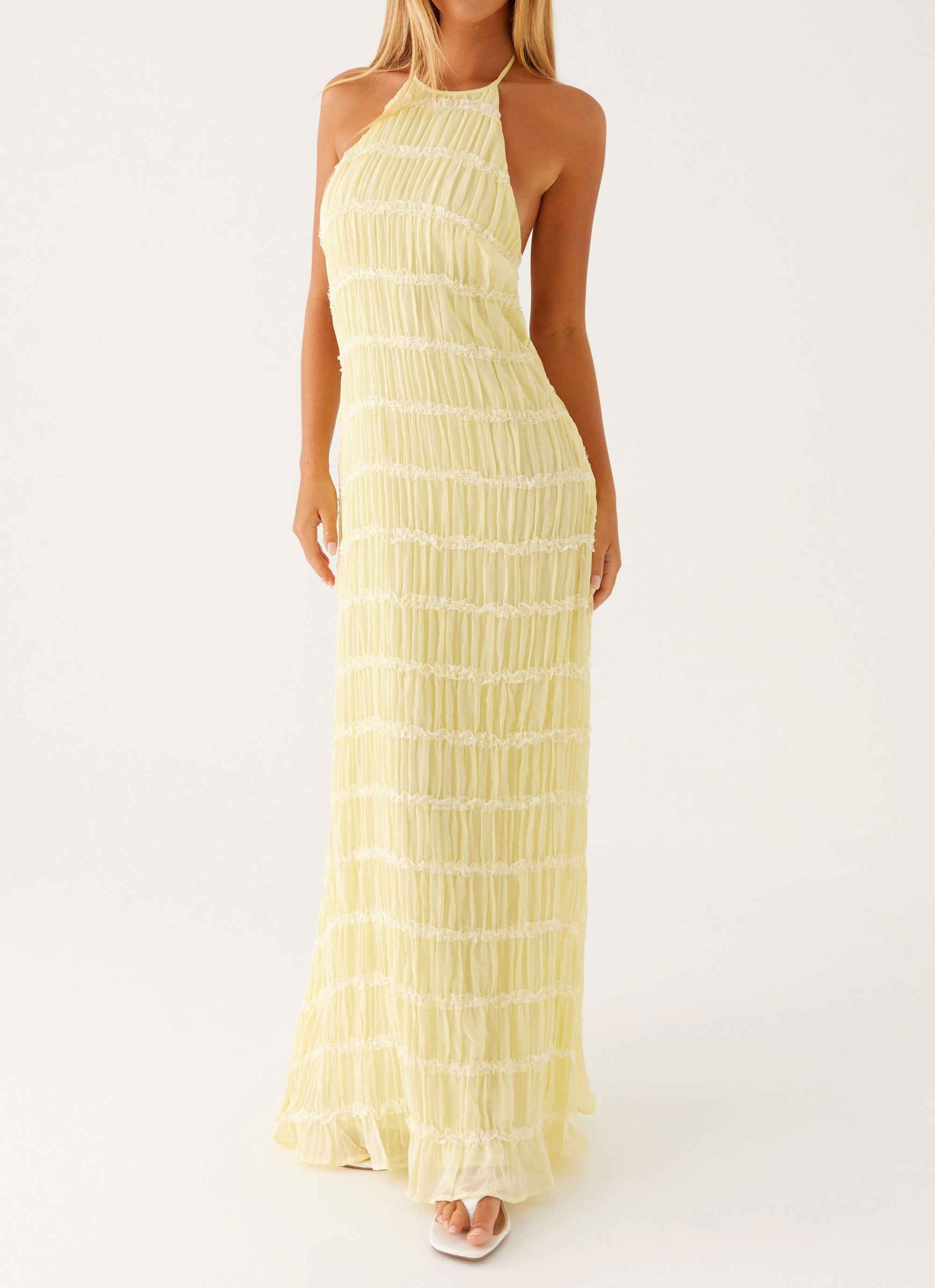 Aullie Maxi Dress - Yellow Lace Halter