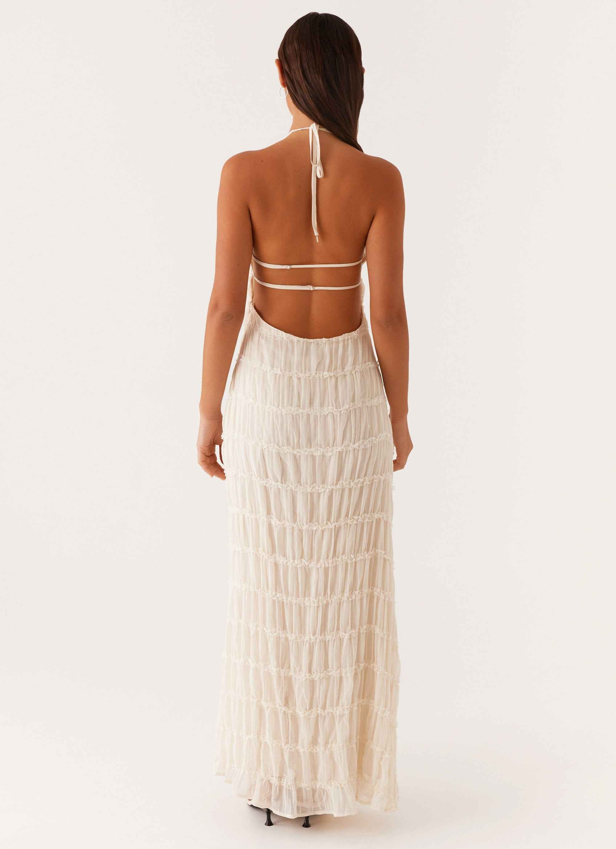 Aullie Maxi Dress - Ivory Lace Halter