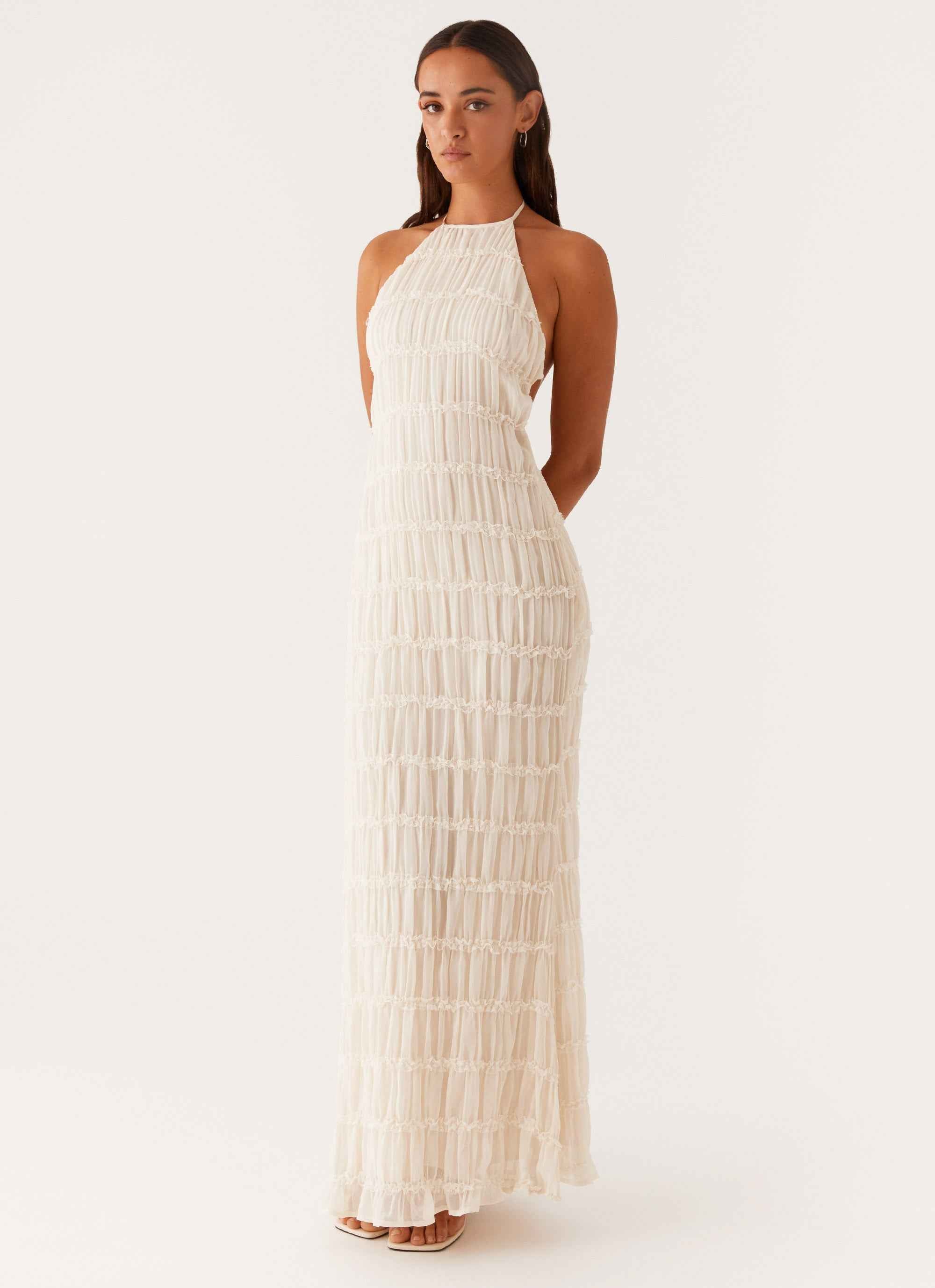 Aullie Maxi Dress - Ivory Lace Halter