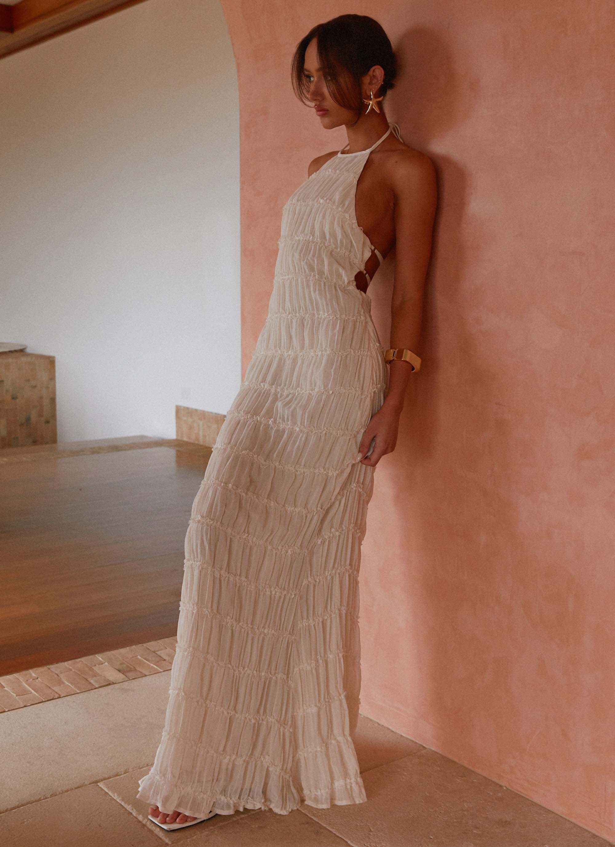 Aullie Maxi Dress - Ivory Lace Halter