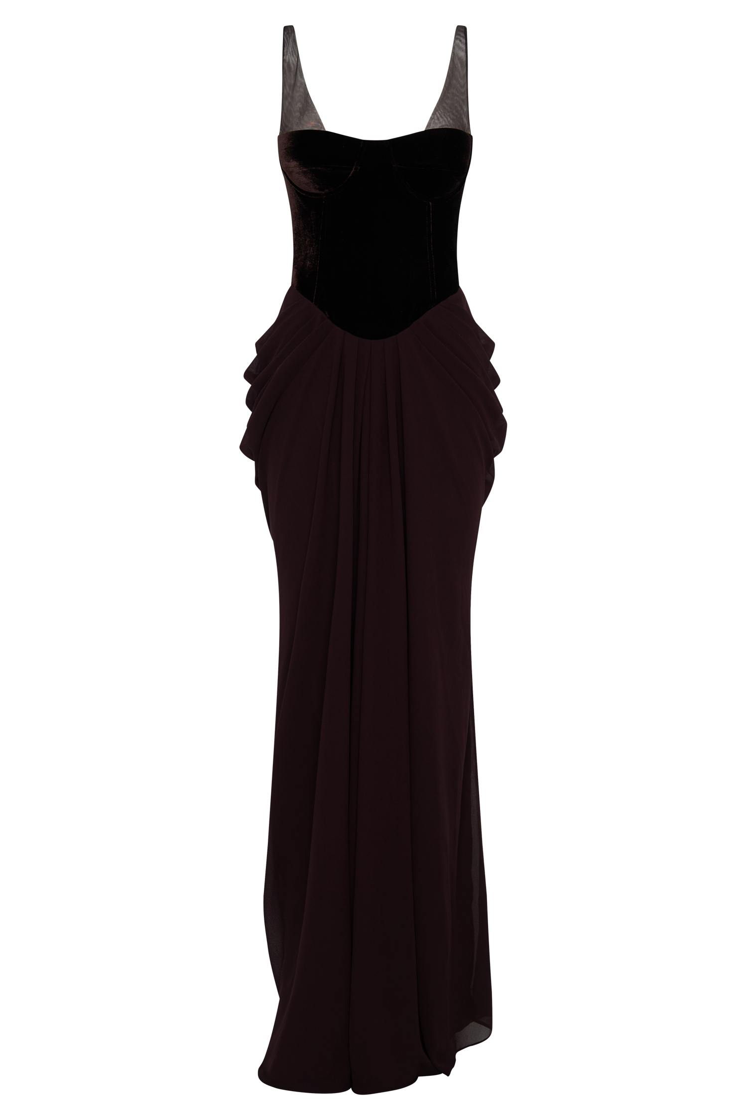 Roxanne Cacao Brown Velvet Corset Maxi Dress