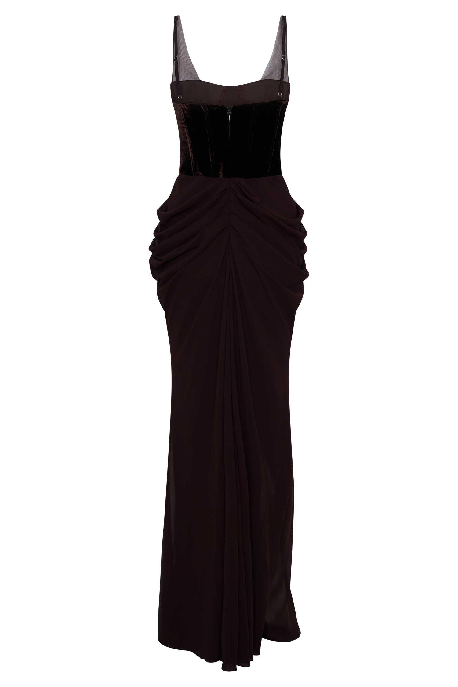 Roxanne Cacao Brown Velvet Corset Maxi Dress