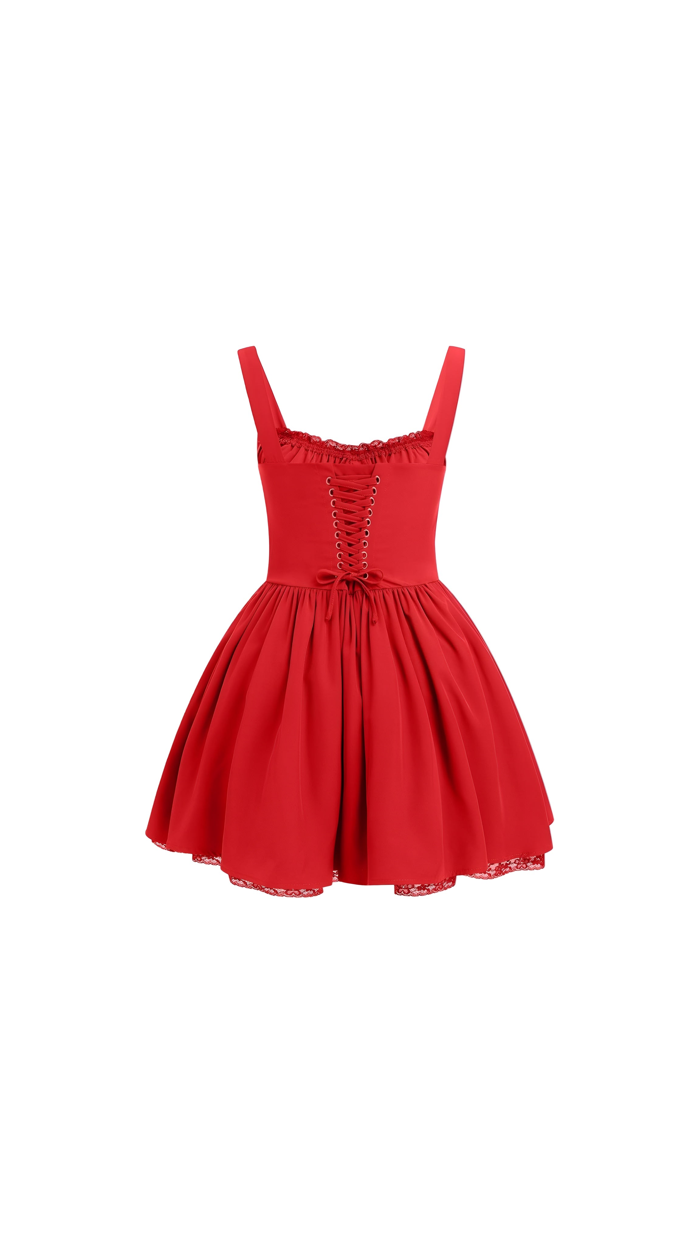 Zahra Red and White Lace-Trimmed Mini Dress