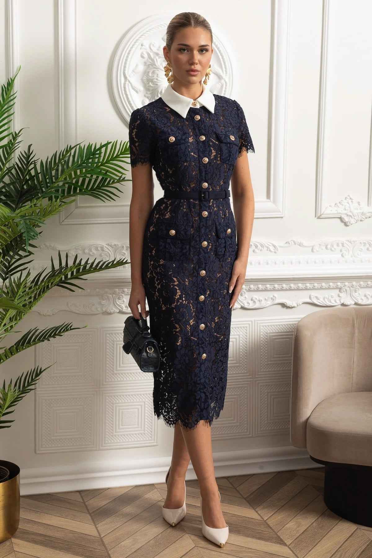 FLORAL LACE MIDI COCKTAIL PARTY DRESS