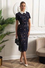 FLORAL LACE MIDI COCKTAIL PARTY DRESS