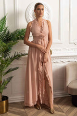 SLEEVELESS RUFFLED MAXI SUMMER PARTY DRESS