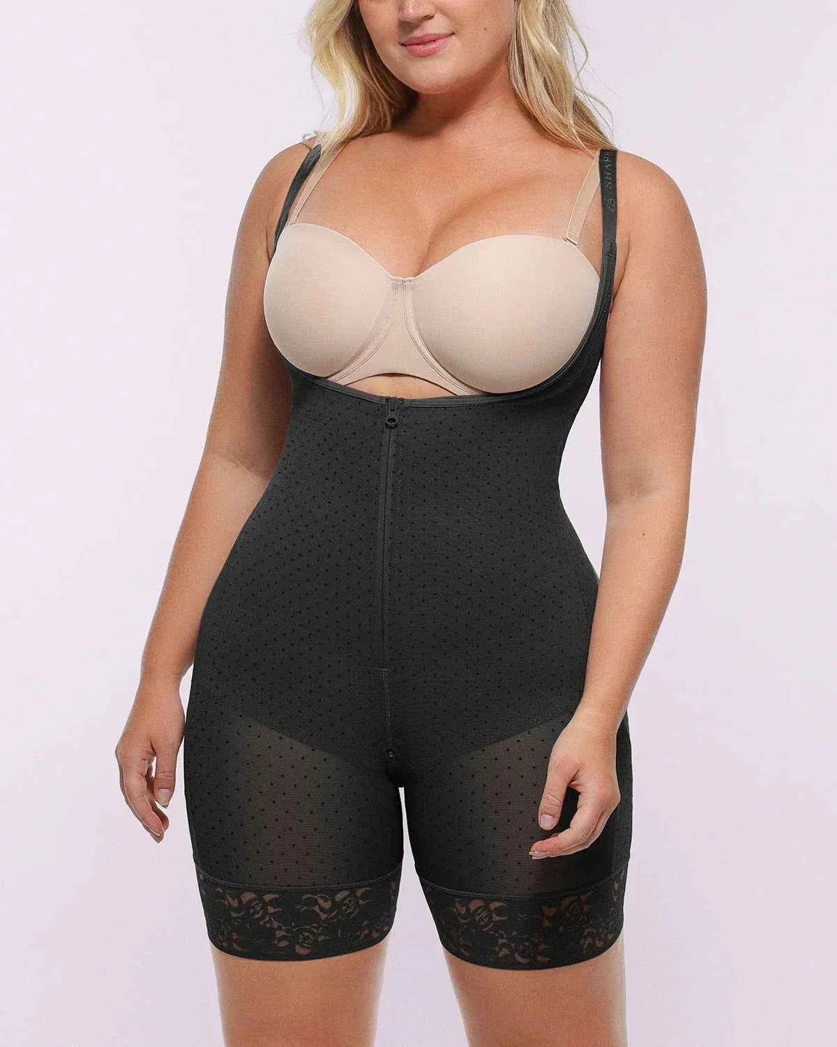 BOOT-YEAHâ„?Midi Bodysuit - Black Polka Dot Mesh