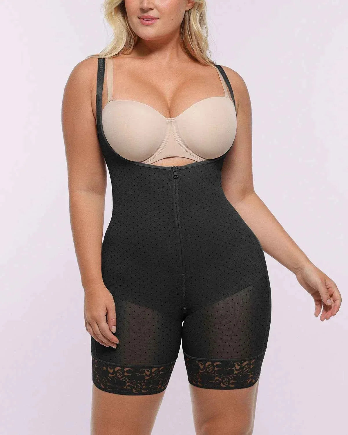 BOOT-YEAHâ„?Midi Bodysuit - Black Polka Dot Mesh