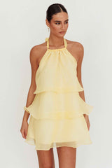 HALTERNECK TIERED MINI WEDDING GUEST DRESS