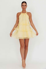HALTERNECK TIERED MINI WEDDING GUEST DRESS