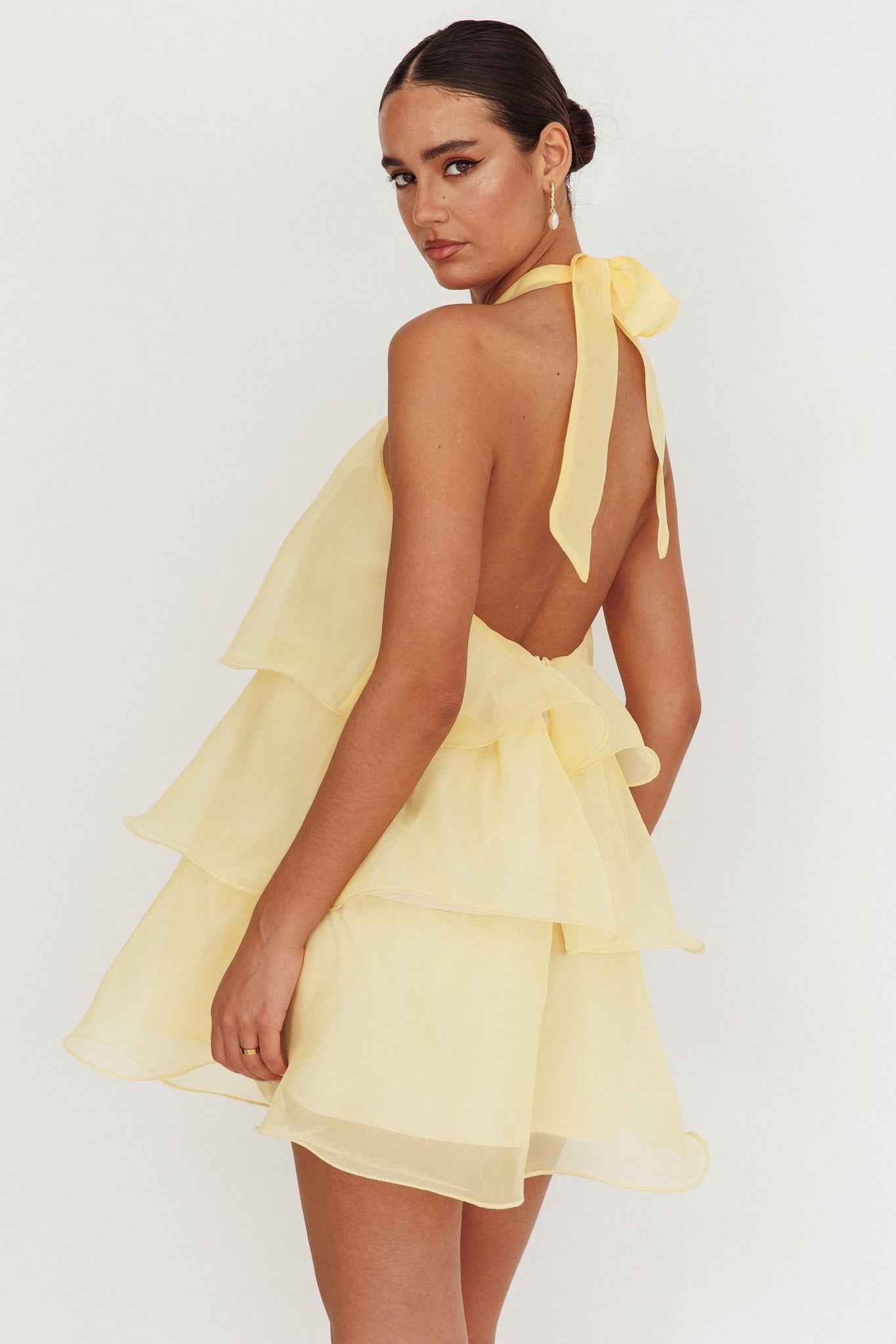 HALTERNECK TIERED MINI WEDDING GUEST DRESS