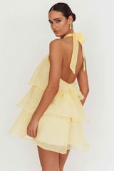 HALTERNECK TIERED MINI WEDDING GUEST DRESS