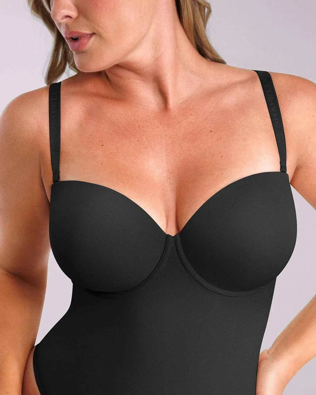 Bare Essentials Strapless Bodysuit - Black Thong