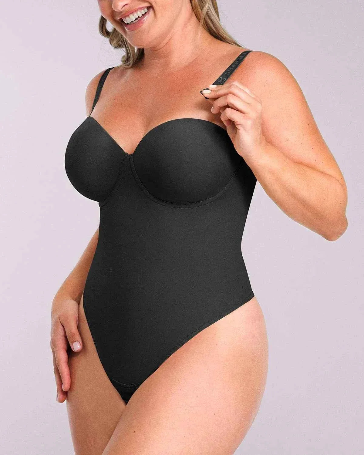 Bare Essentials Strapless Bodysuit - Black Thong