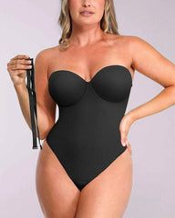 Bare Essentials Strapless Bodysuit - Black Thong