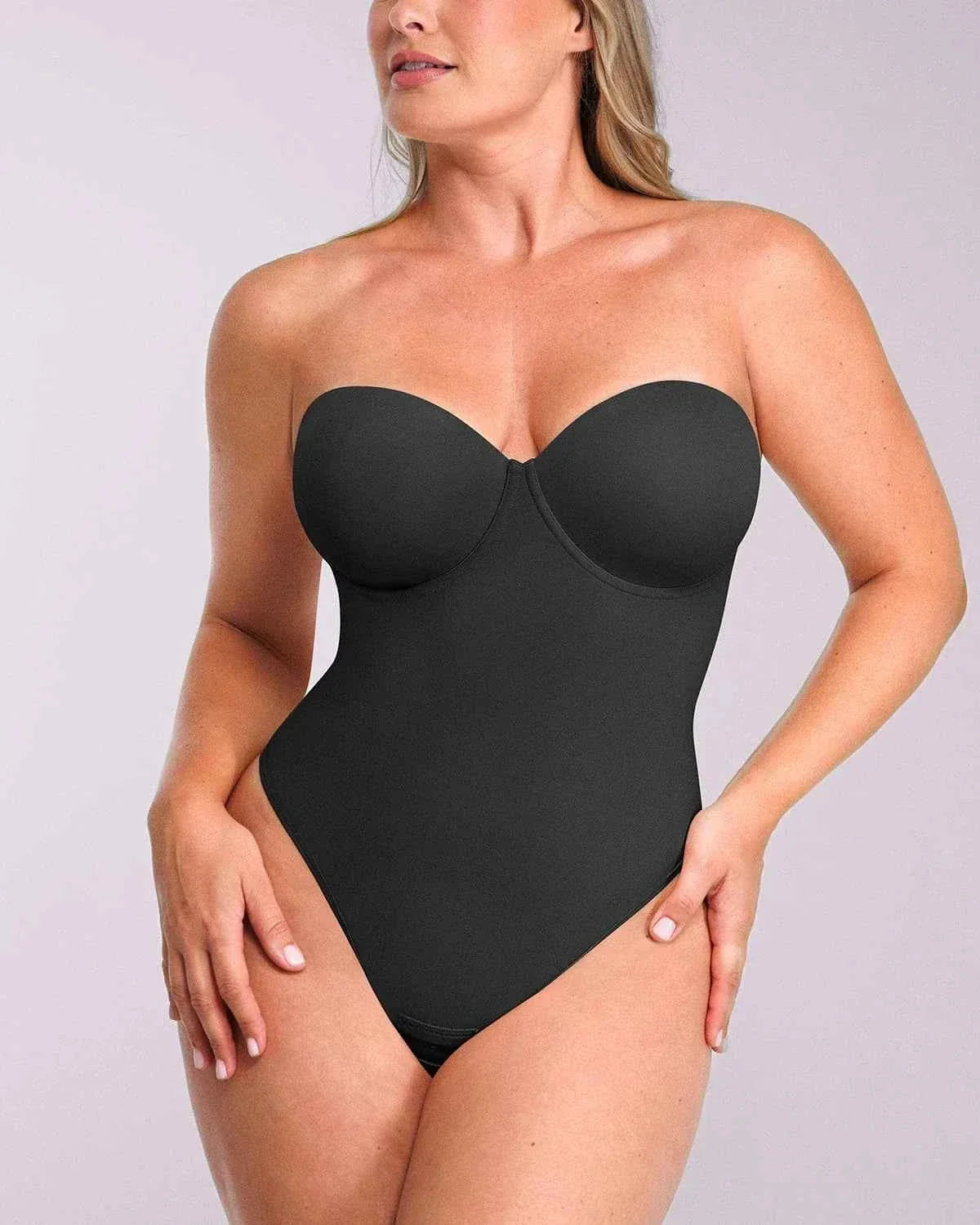 Bare Essentials Strapless Bodysuit - Black Thong