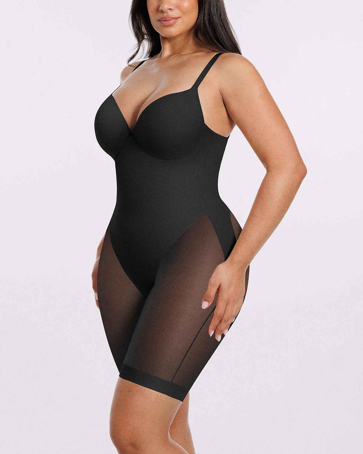 Bare Essentials Midi Bodysuit - Black Mesh Seamless