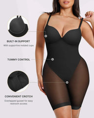 Bare Essentials Midi Bodysuit - Black Mesh Seamless