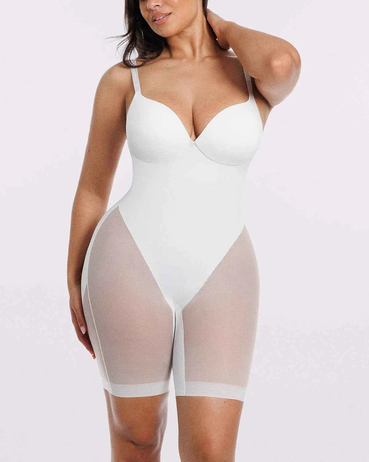 Bare Essentials Midi Bodysuit - Black Mesh Seamless