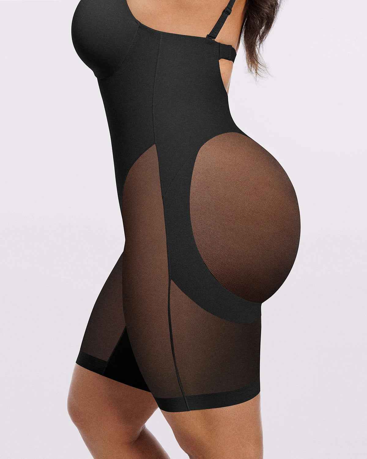 Bare Essentials Midi Bodysuit - Black Mesh Seamless
