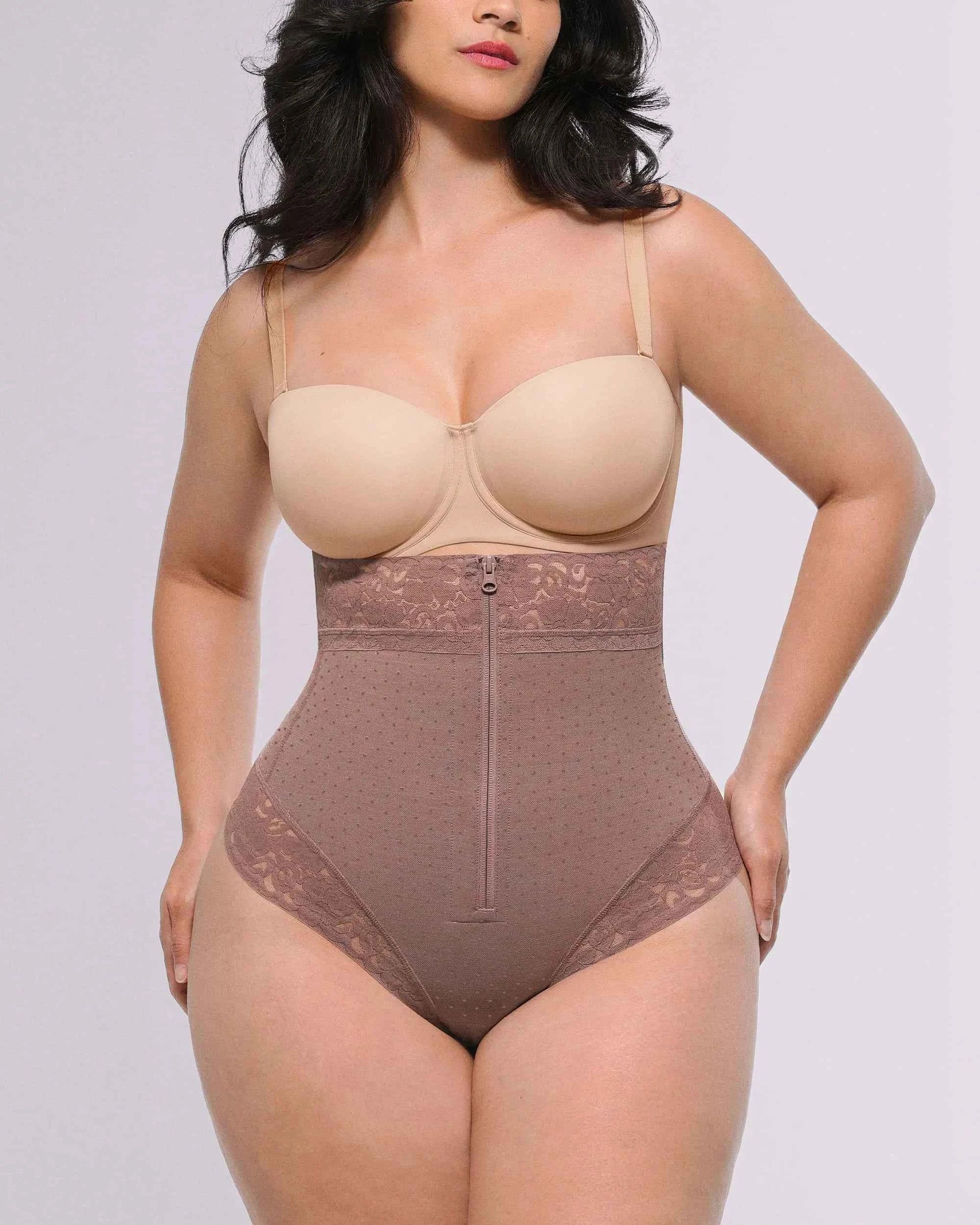 Bare Essentials High-Waisted Shaping Thong - Black Polka Dot Lace