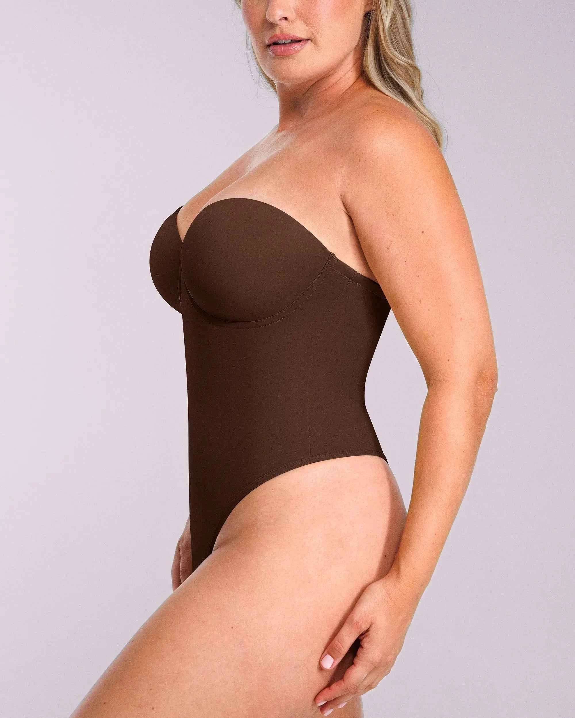 Bare Essentials Strapless Bodysuit - Black Thong