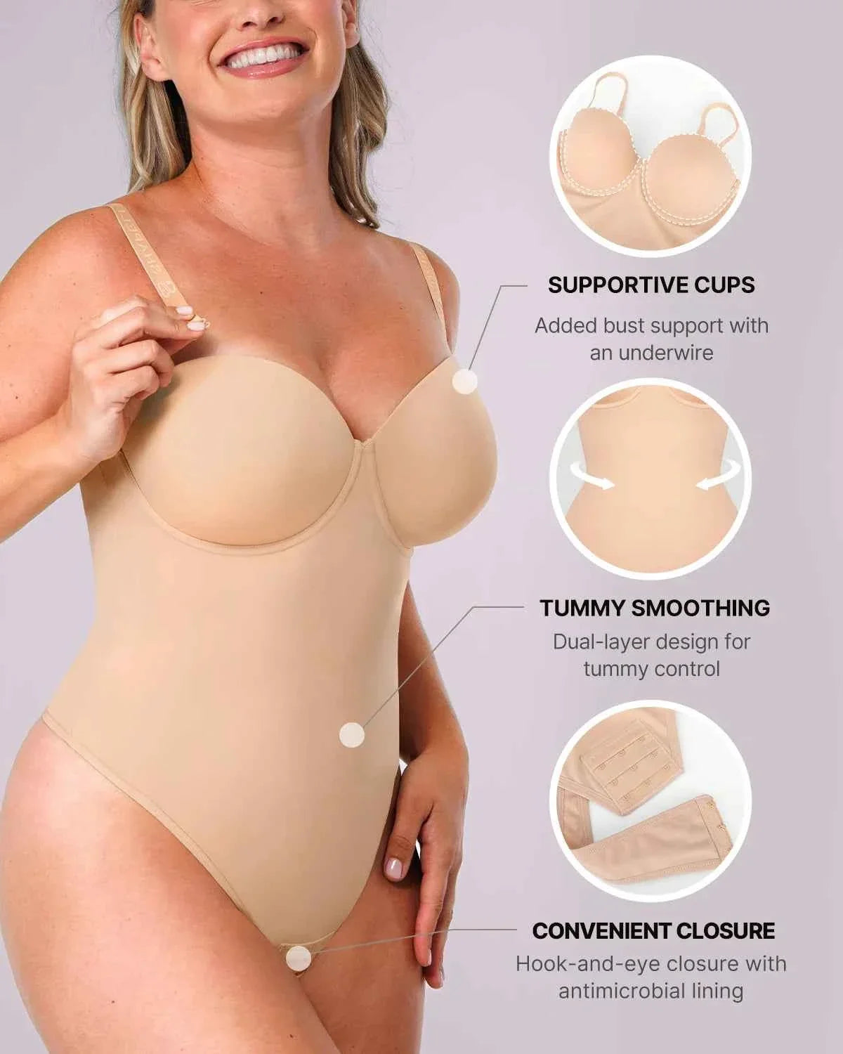 Bare Essentials Strapless Bodysuit - Black Thong