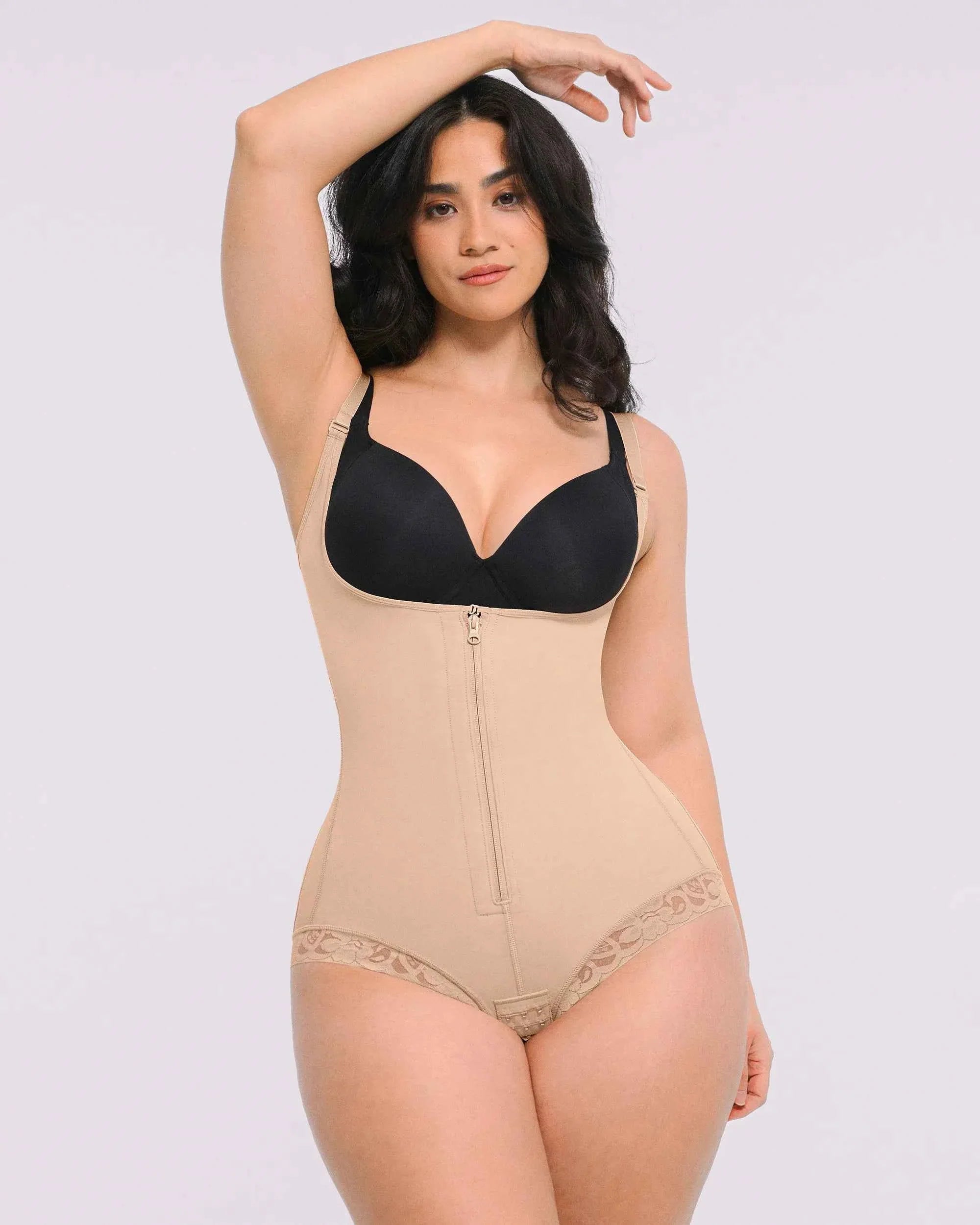 Bare Essentials Midi Bodysuit - Black Lace Zipper