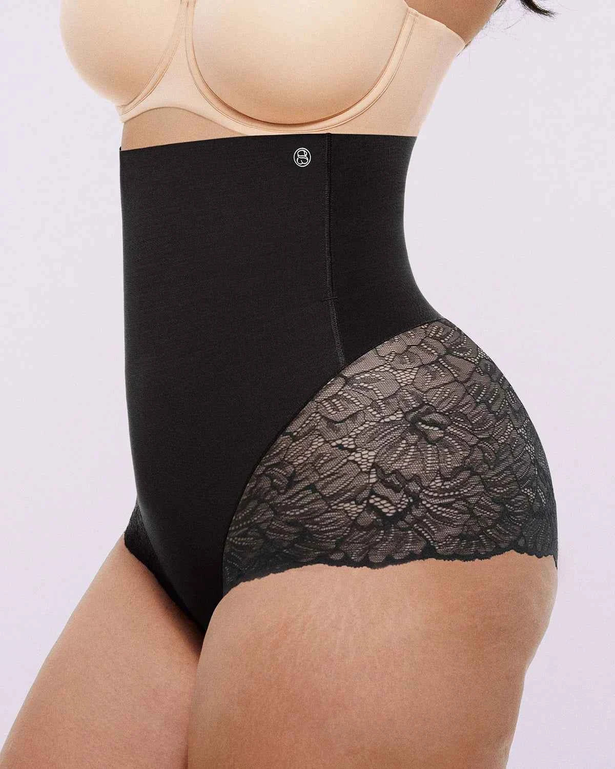 Bare Essentialsâ„?High-Waisted Brief - Sheer Lace Black