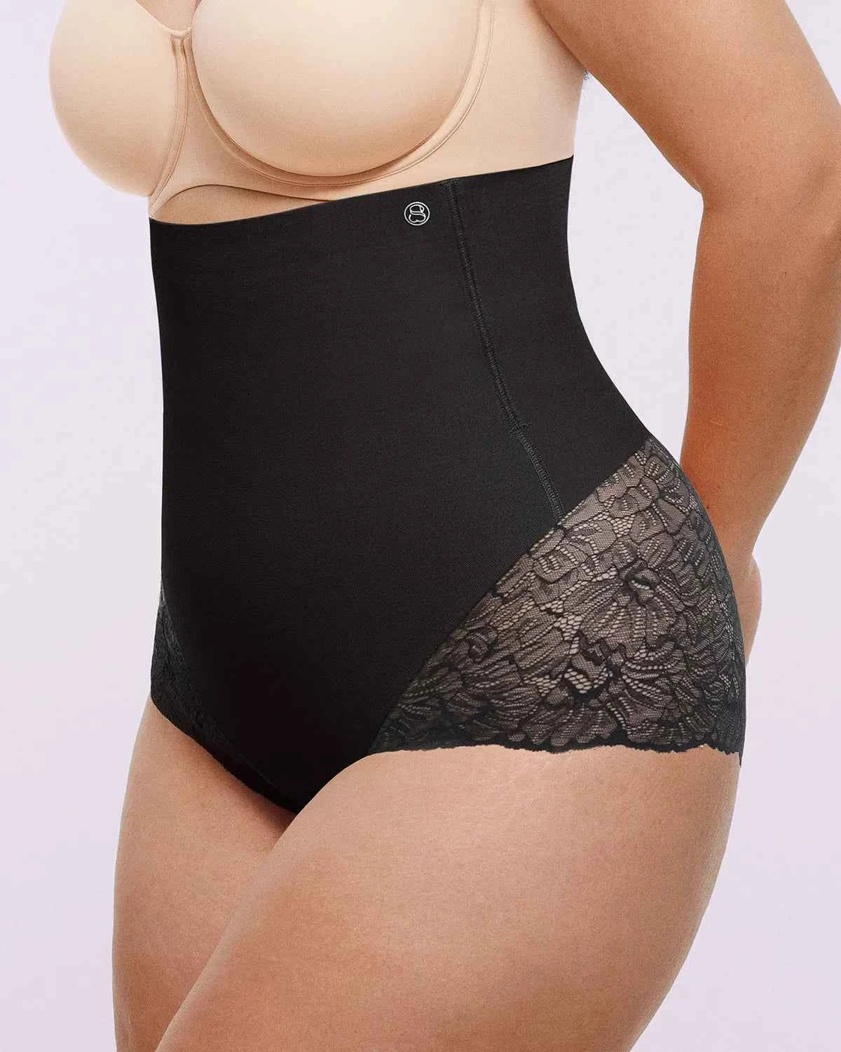 Bare Essentialsâ„?High-Waisted Brief - Sheer Lace Black