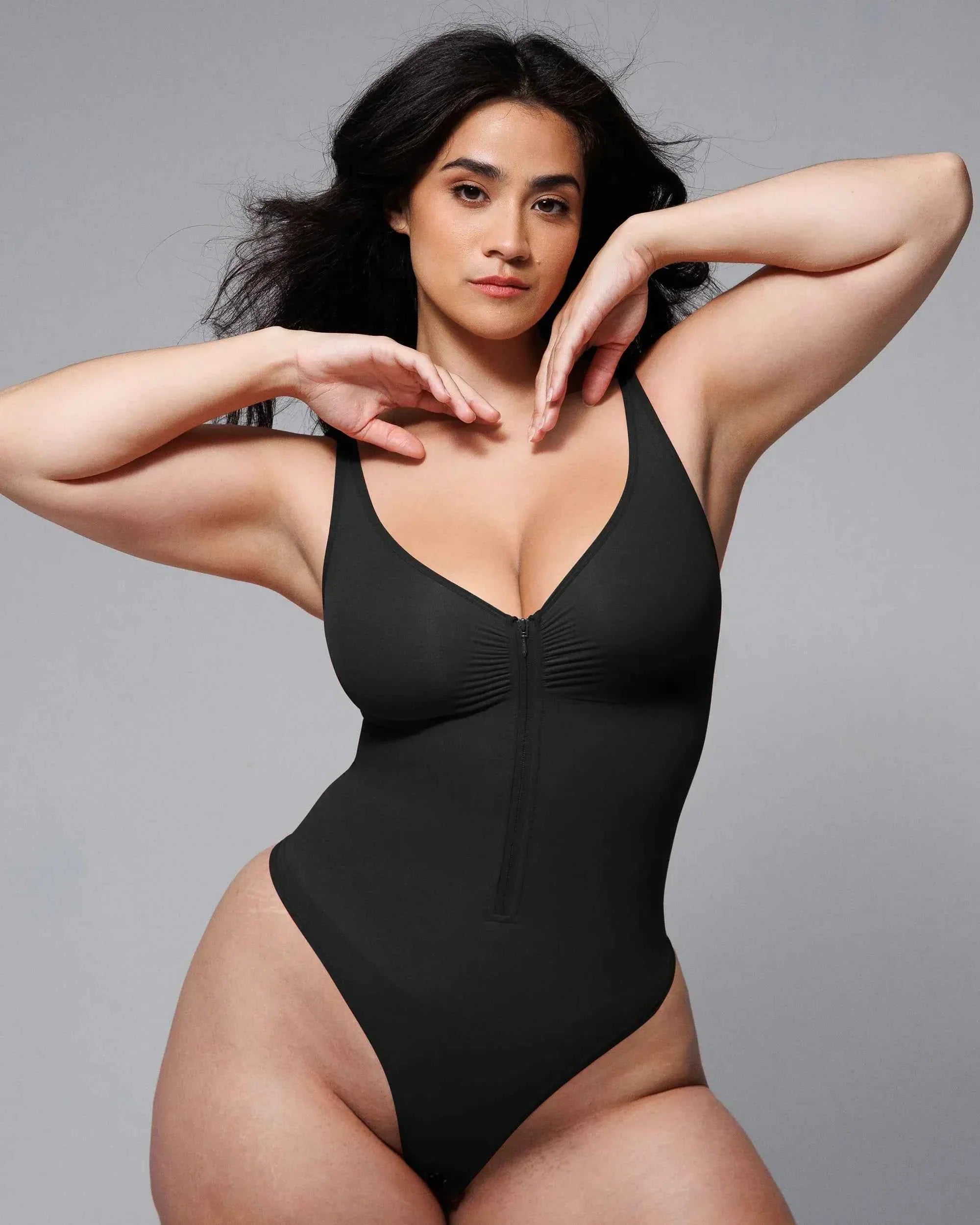 Bare Essentials Thong Bodysuit - Skin Flow Zipper Front