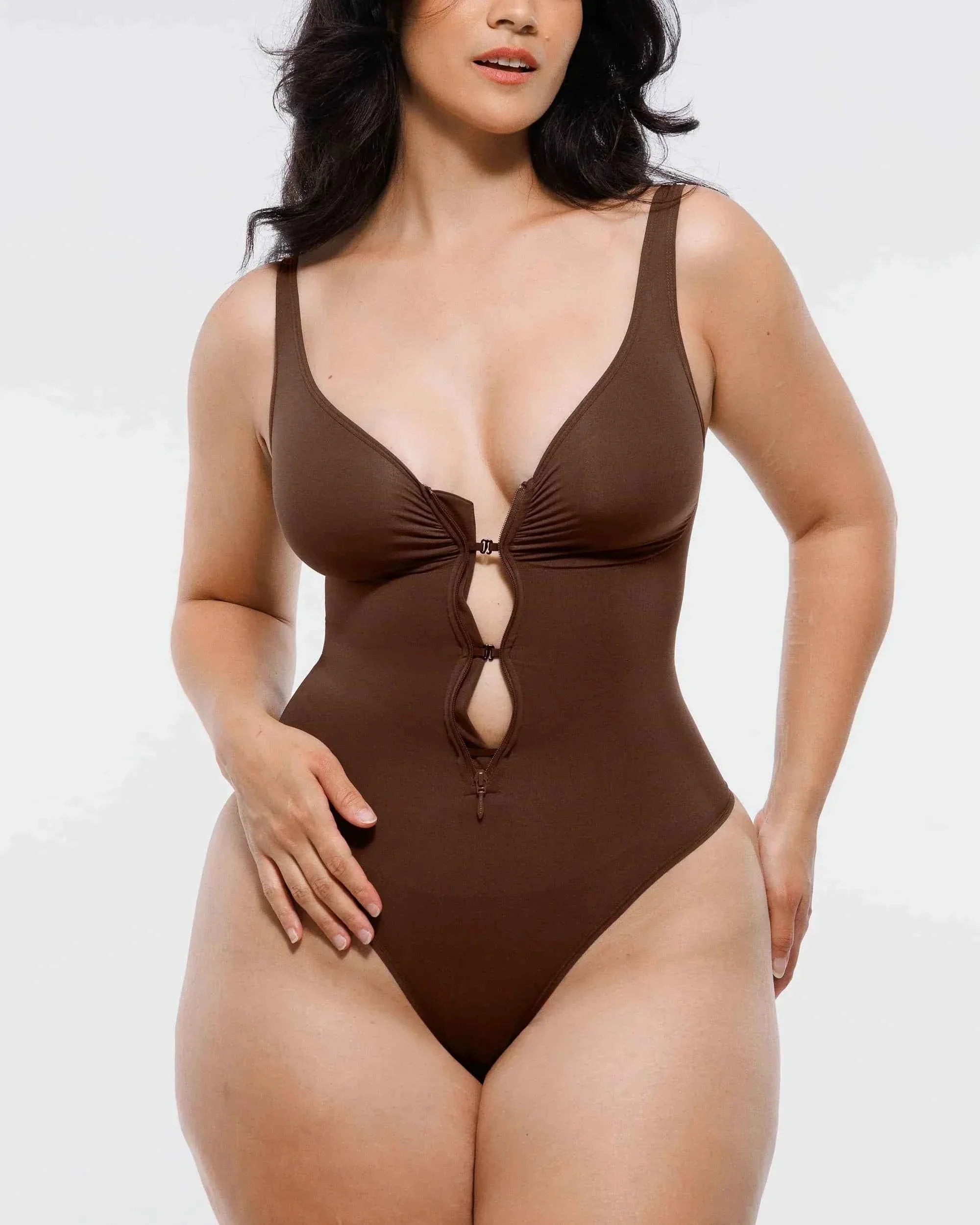 Bare Essentials Thong Bodysuit - Skin Flow Zipper Front