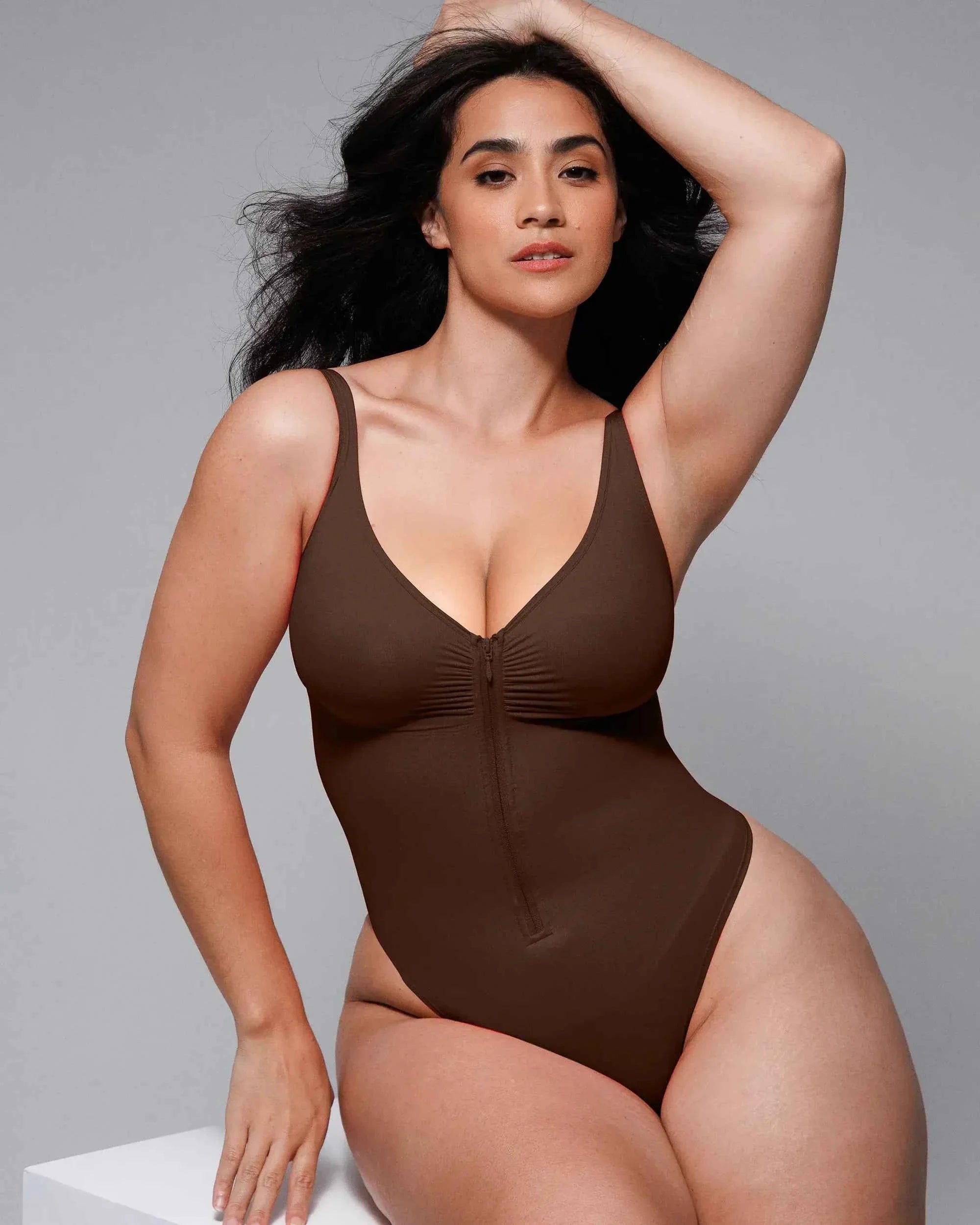 Bare Essentials Thong Bodysuit - Skin Flow Zipper Front