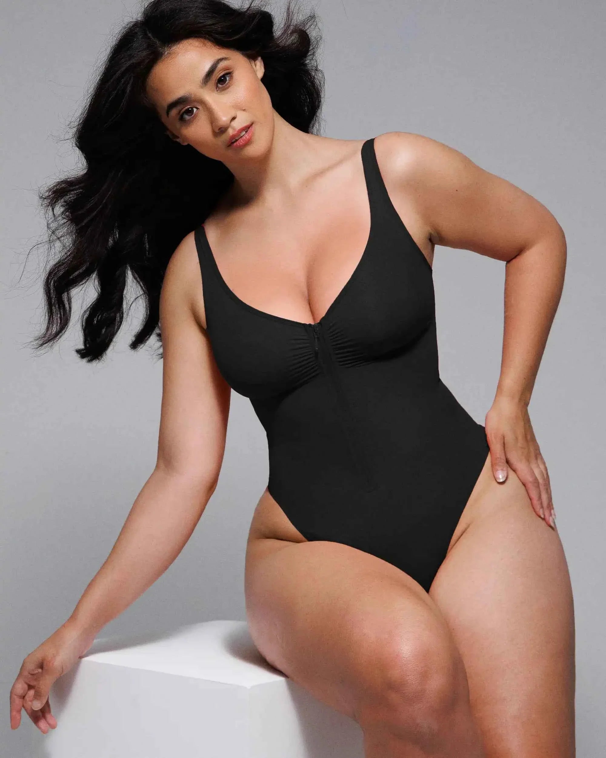 Bare Essentials Thong Bodysuit - Skin Flow Zipper Front