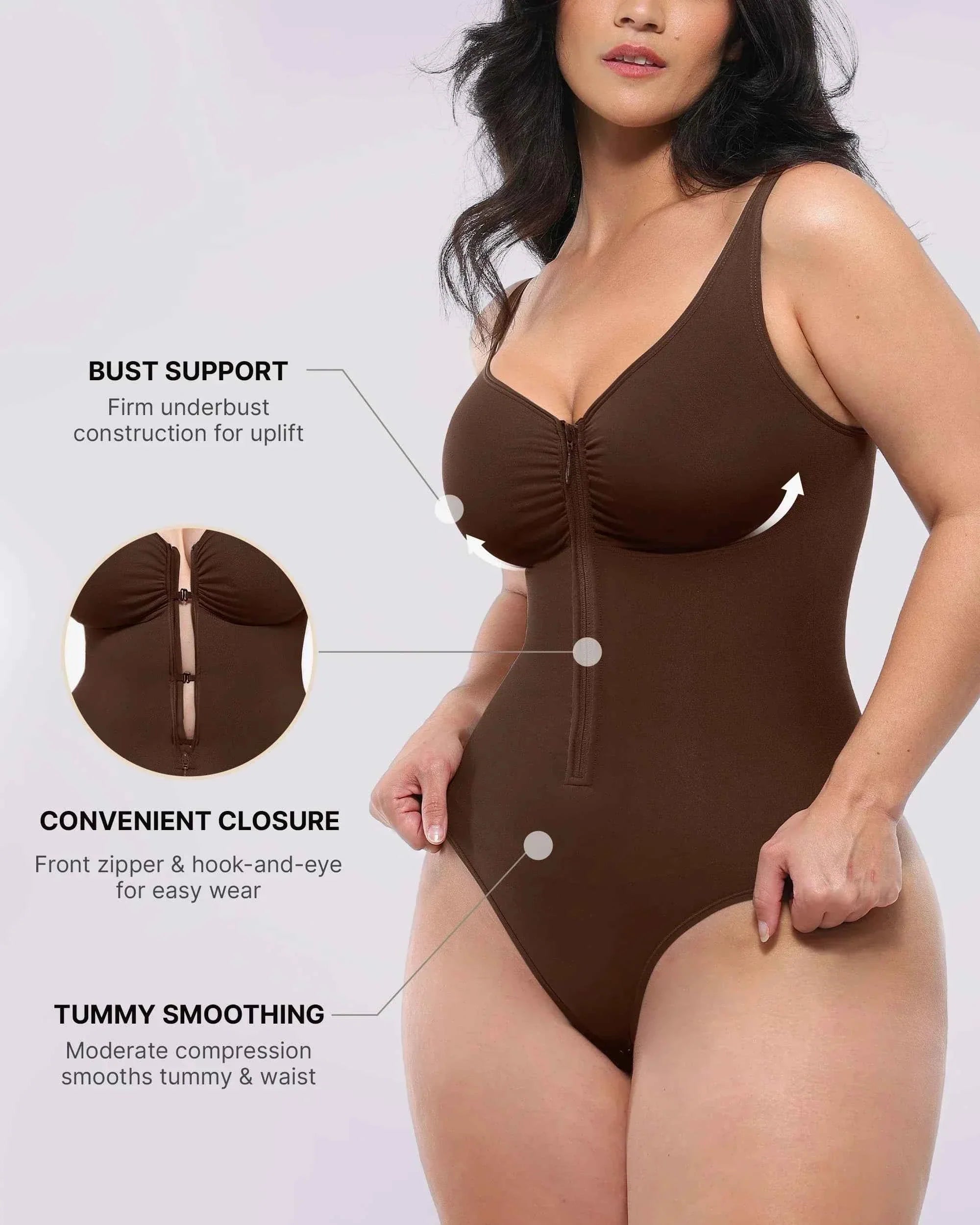 Bare Essentials Thong Bodysuit - Skin Flow Zipper Front