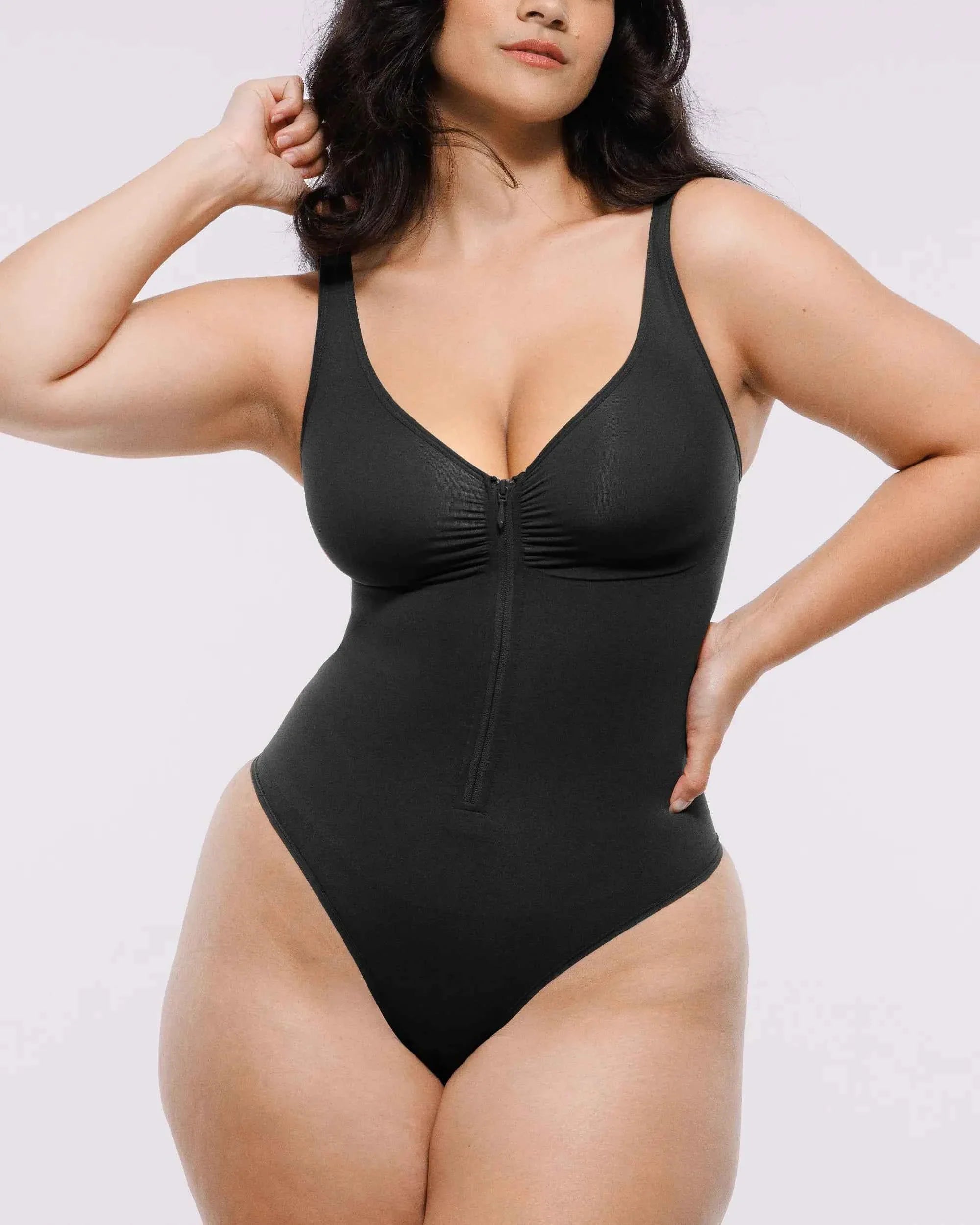 Bare Essentials Thong Bodysuit - Skin Flow Zipper Front