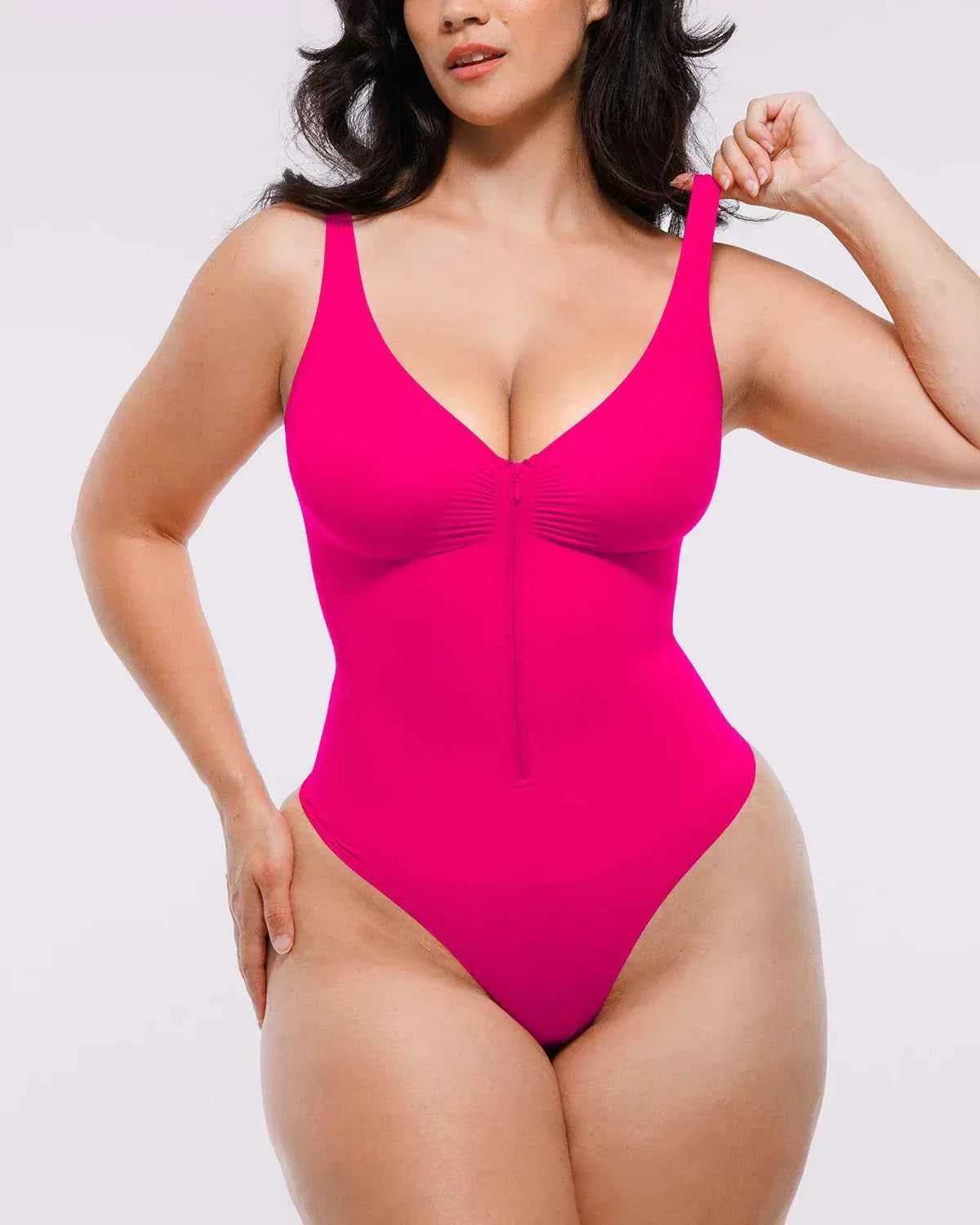 Bare Essentials Thong Bodysuit - Skin Flow Zipper Front