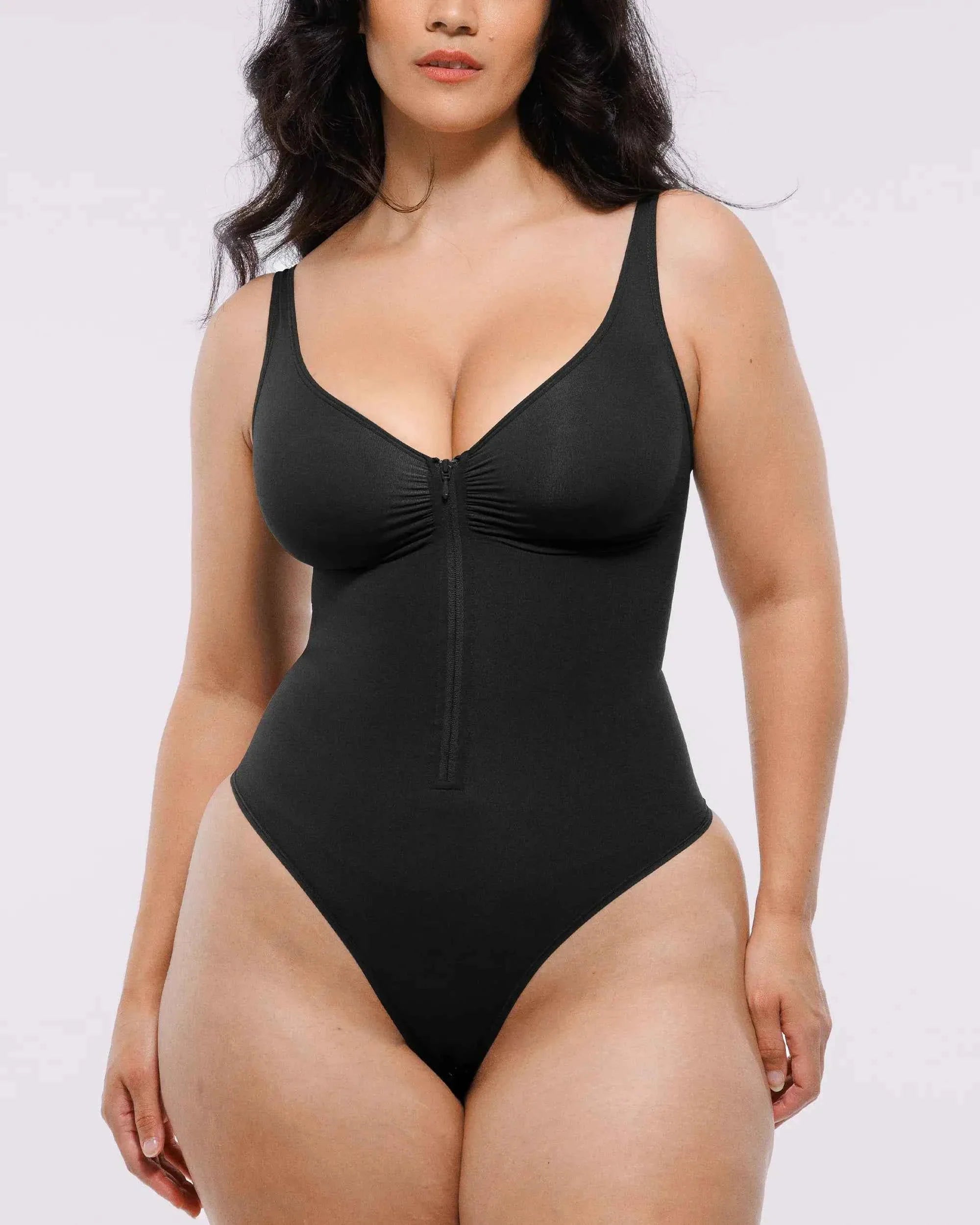 Bare Essentials Thong Bodysuit - Skin Flow Zipper Front