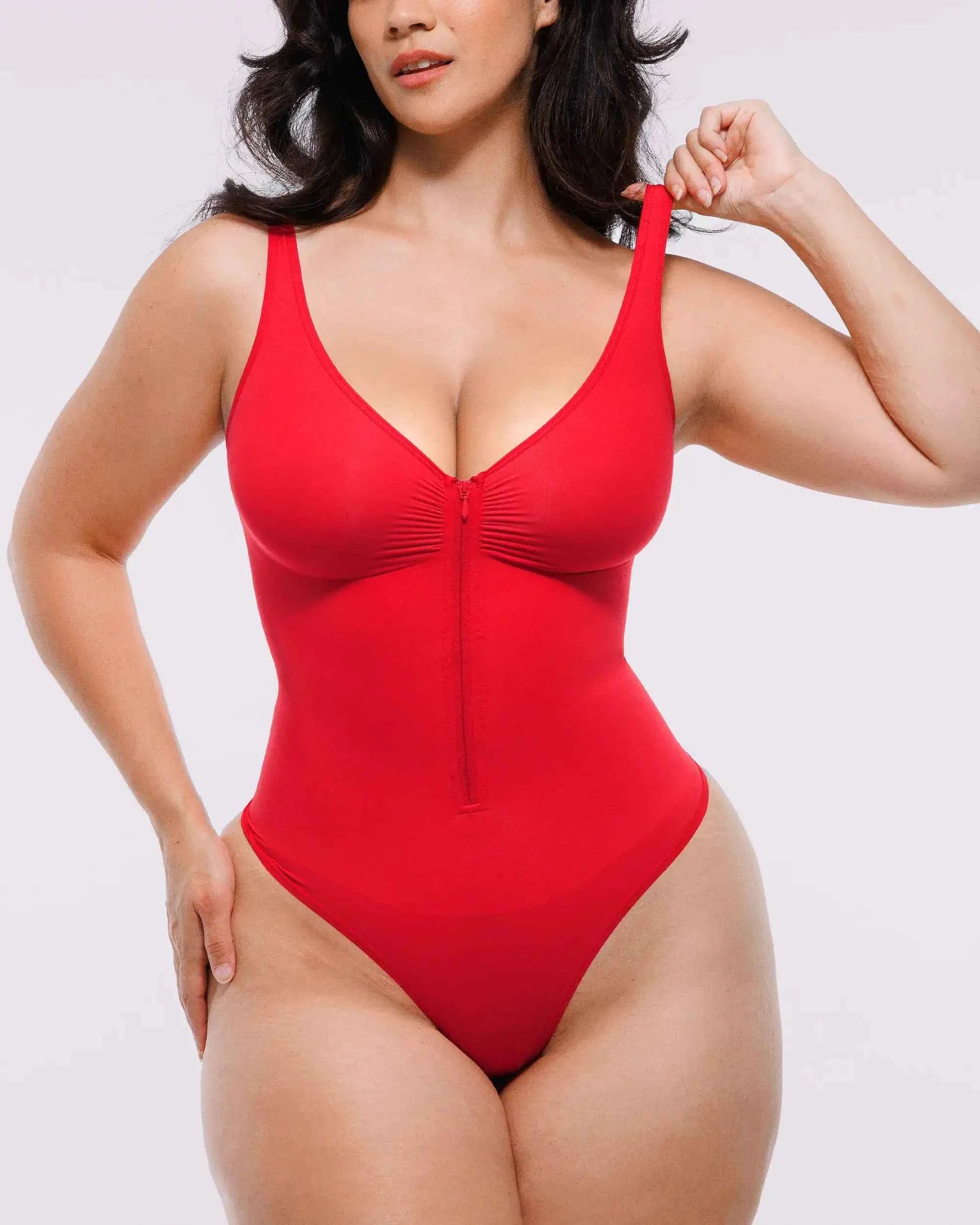 Bare Essentials Thong Bodysuit - Skin Flow Zipper Front