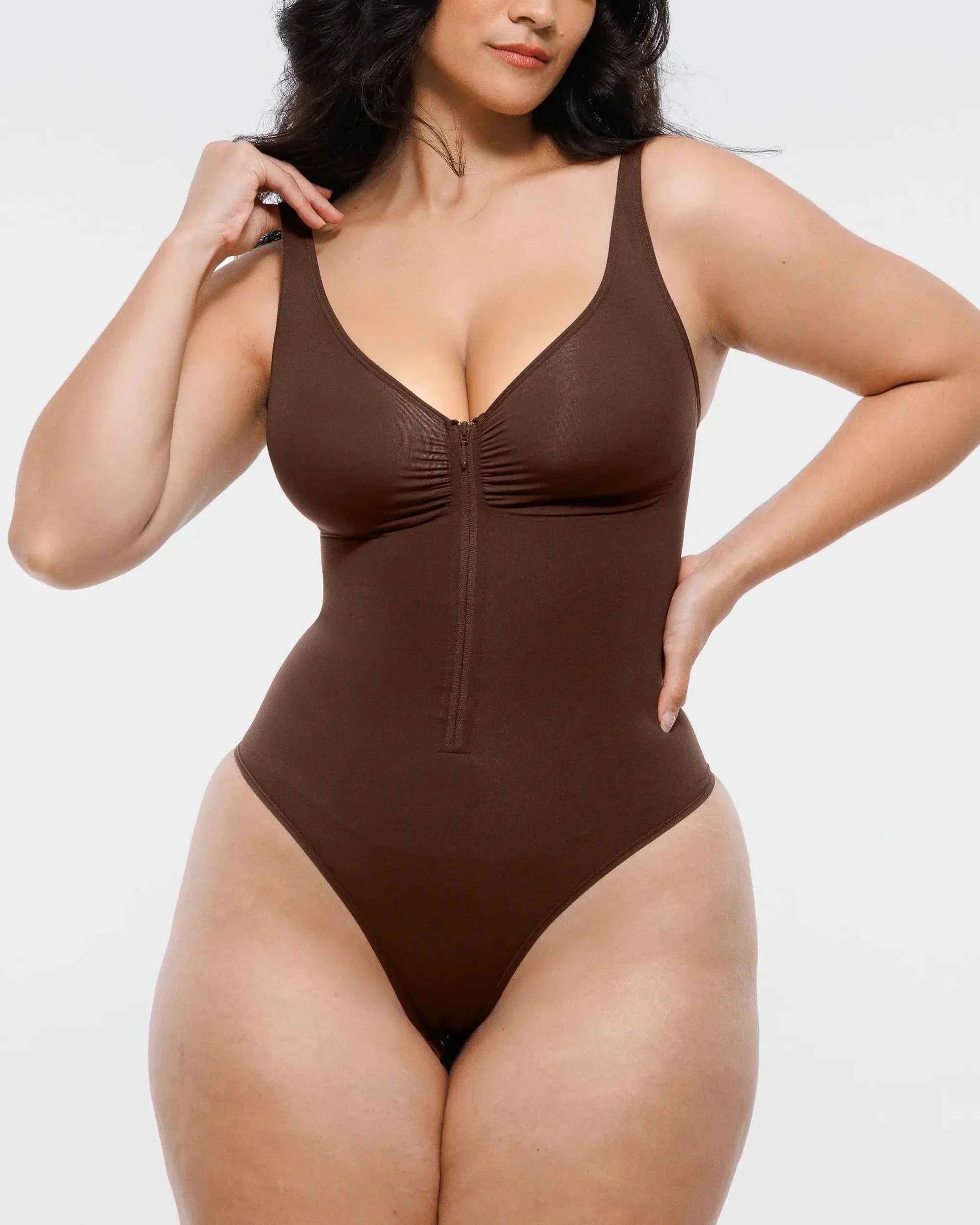 Bare Essentials Thong Bodysuit - Skin Flow Zipper Front