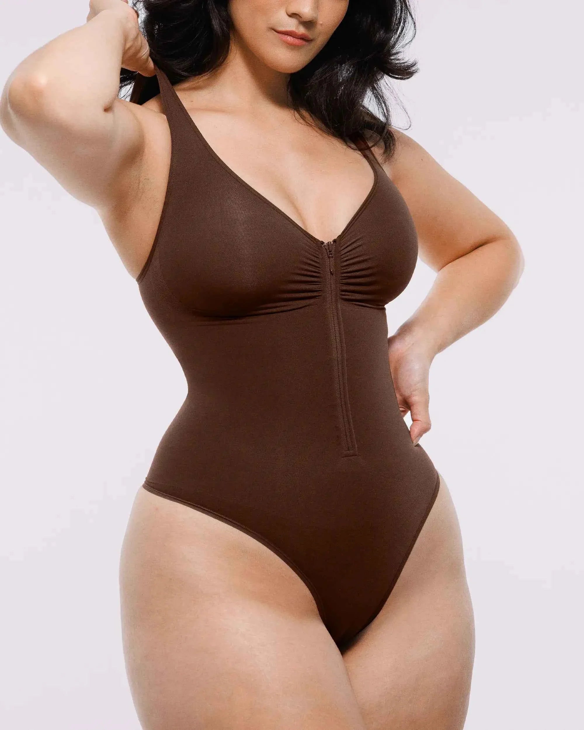Bare Essentials Thong Bodysuit - Skin Flow Zipper Front